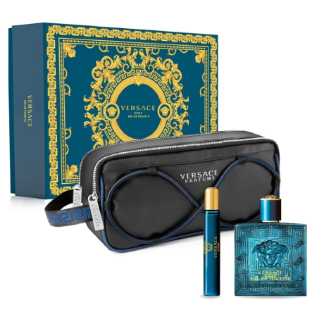 Versace Eros Men EDT 100ml + 10 ml + pouch  Limited Edition ,Versace Eros Men,Fragrance 100ml  , Travel Spray 10 ml  , Versace Sport Washbag For Man ,Versace Eros EDT ,versace eros หอมไหม ,น้ำหอม versace eros ของแท้ 